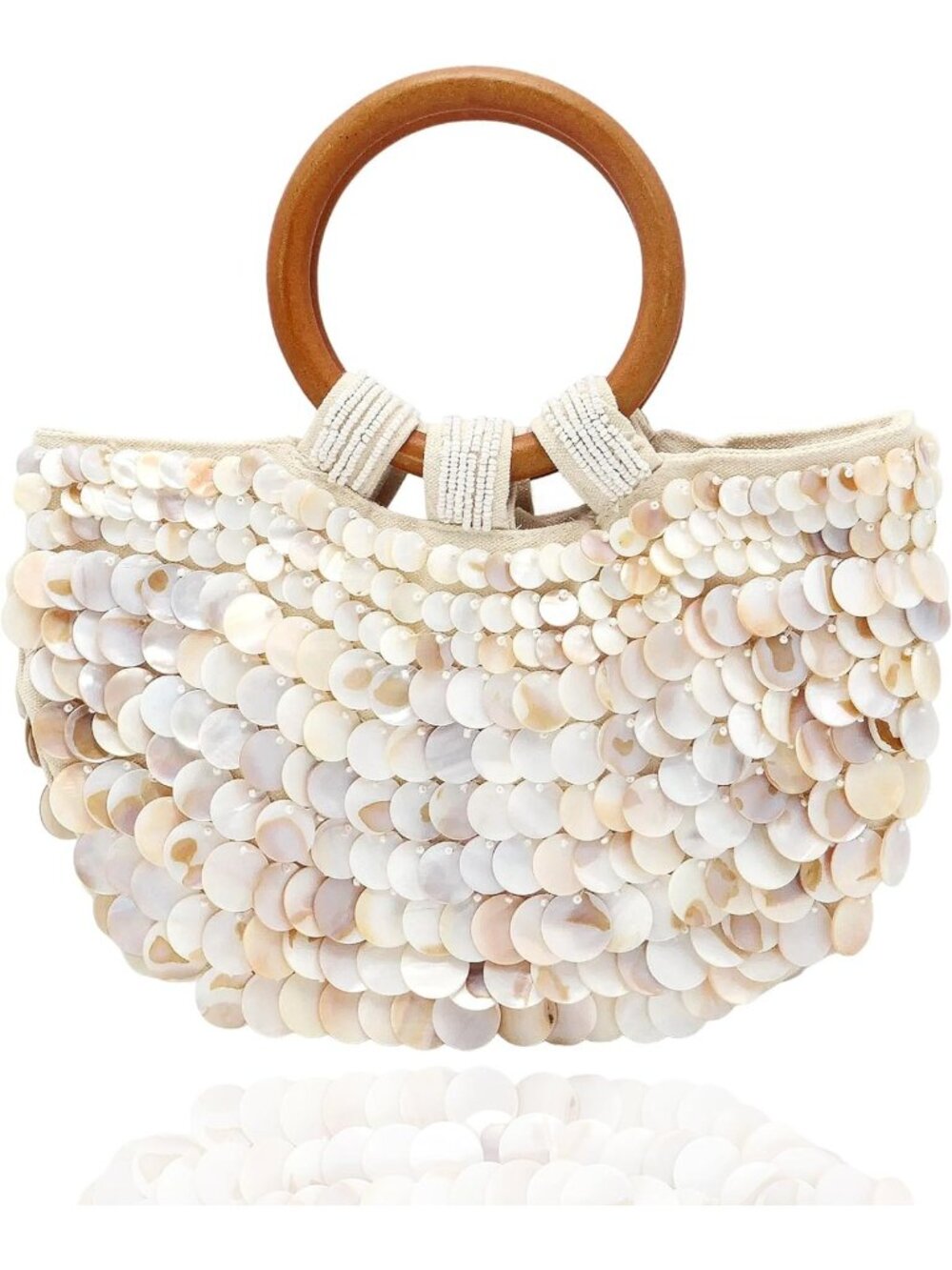 Handmade Seashell Beaded Clutch Purse for Women - Beachy Wooden Shell Bag